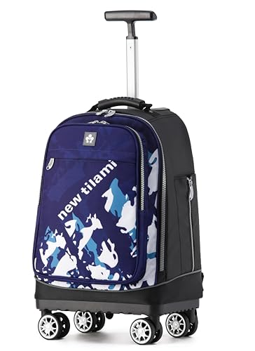 NEW TILAMI 19 Inch Rolling Backpack 360°rotating Universal Wheel, Large Organizer Compartments, Adjustable Handle, Carry on for School Students Business Travel, Blue Shadow Illusory Form - color: Blue Shadow Illusory Form