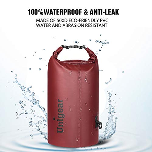 Unigear Dry Bag Waterproof, 2L/5L/10L/20L/30L/40L Floating and Lightweight Bags for Kayaking, Boating, Fishing, Swimming and Camping with Waterproof Phone Case - color: Red, size: 2L