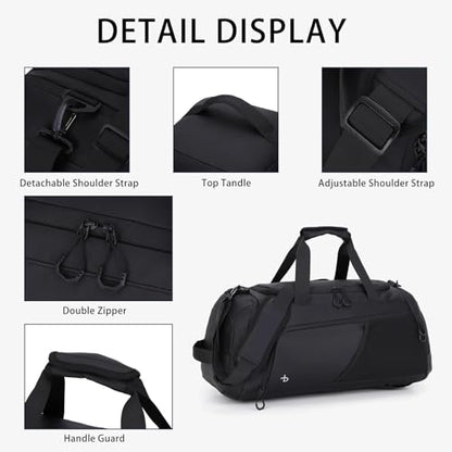 BESMART 2 in 1 Convertible Mens Gym Bag with Shoe Compartment, Heavy Duty Waterproof Travel Duffle Backpack Sports Gym Bag, 10 Pockets for Travel, Outdoor, Fitness