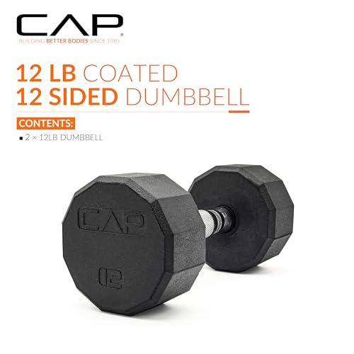 CAP Barbell Coated Dumbbell Weight | Multiple Options Pairs & Sets - size: 12 lb - Pair, style: 12-Sided - Chrome Handle