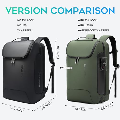 BANGE Travel Laptop Backpack, Anti-Theft Bag with USB Charging Port and TSA Lock, Waterproof Business Computer Backpack Fits 17.3 Inch Notebook - color: Green, size: lock and usb
