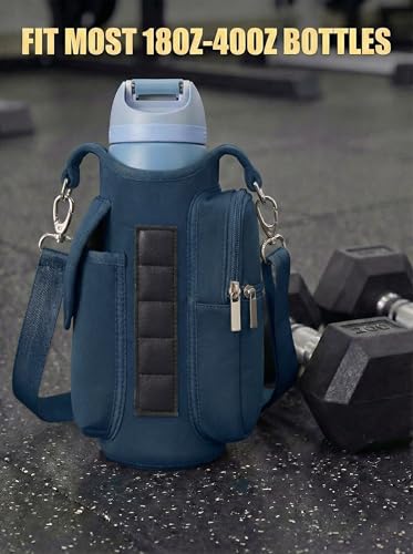 Magnetic Gym Tote,18-40oz Water Bottle Bag Holder,Neoprene Case Pouch with Phone Pocket,Men Women Workout Accessories - color: Petrol Blue