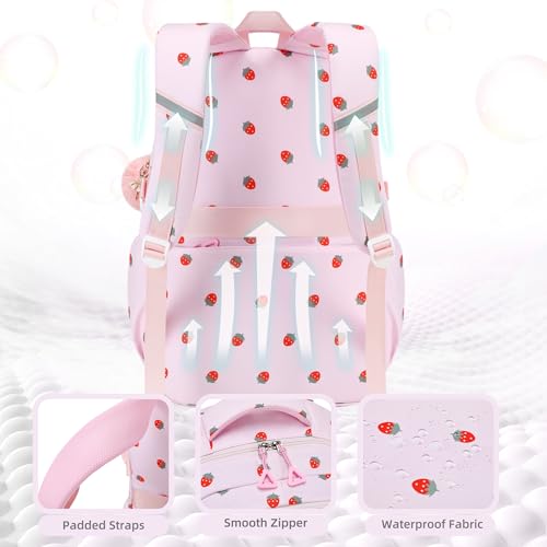AO ALI VICTORY Backpack for Girls with Lunch Bag Kids School Bags for Elementary Middle School Students Cute Bookbag (strawberry) - color: Strawberry