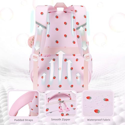 AO ALI VICTORY Backpack for Girls with Lunch Bag Kids School Bags for Elementary Middle School Students Cute Bookbag (strawberry) - color: Strawberry