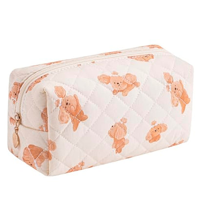 Cute Floral Makeup Bag Small Cotton Quilted Cosmetic Bag, Aesthetic Essential Bag Emergency Bag Gift for Women Girls Travel Accessories (Dog) - color: Dog