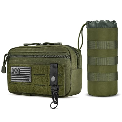 Upgraded Tactical Drawstring Molle Water Bottle Holder Tactical Pouches - color: Green-2pack
