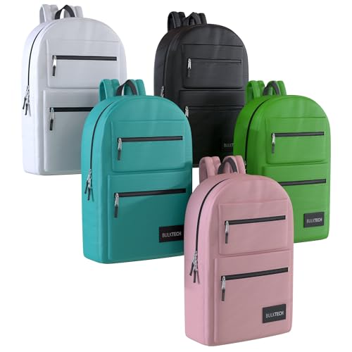 5 Pack Bulk Backpacks, Wholesale 17-Inch Lightweight Bookbags for Kids, Adults, School, Classroom, Travel, Gym Supplies with 1 Large, 2 Small Pocket, Perfect for Events, Corporate Bundles, Mix - size: 5 Pack
