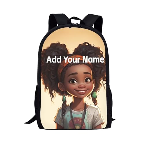 African Custom Name Backpack for School Girls 3rd Grade/4Th Grade Back to School Afro Personalized Bookbag for Kids 4-6/3-5 Student Book Bag - color: African Black Girl-1