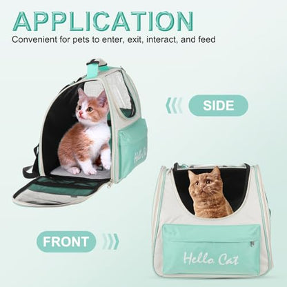 Cat Backpack Carrier, Large Space & Breathable, Ventilated Mesh Design Pet Backpack for Cats or Small Dogs, Intended for Hiking/Camping/Traveling (Green, 14.6"x9.8"x13.4") - color: Green