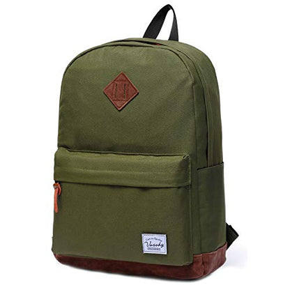 Backpack for Men Women,VASCHY Classic Water-resistant Lightweight Travel School Backpack Casual Daypack - color: Green