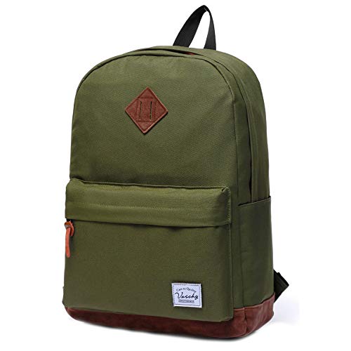 Backpack for Men Women,VASCHY Classic Water-resistant Lightweight Travel School Backpack Casual Daypack - color: Green