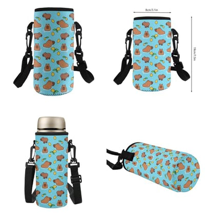 Flashideas Cute Capybara Backpack for School Boys Backpack with Lunch Box Insulated Water Bottle and Water Bottle Bag 4Pcs Set 17" Girls Bookbag with Compartments Sturdy School Bag for Kids Elementary - color: Capybara and Lemon
