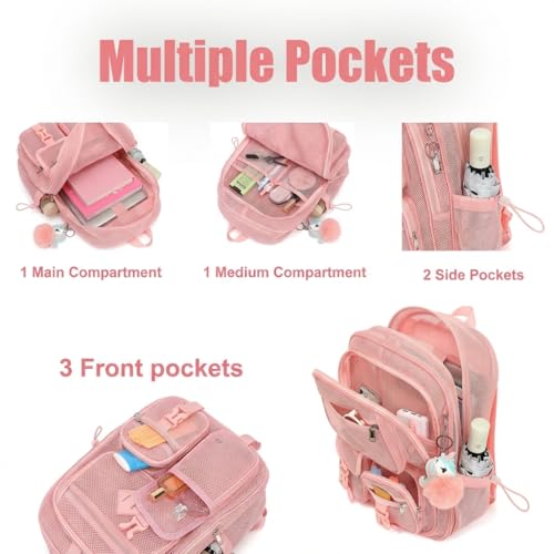 Mesh Backpack for Girls Boys, Heavy Duty Semi-Transparent Mesh Bookbag Womens Mens Mesh Backpacks for School, Sports, Beach, Swimming, Travel - Light Pink - color: Light Pink