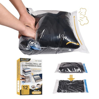 Cozy Essential Compression Bags for Travel - Travel Essentials - 12 Pack Space Saver Plastic Packaging Bags - No Vacuum Needed - Compression Packing Bags for Cruise Accessories - size: 12 Travel