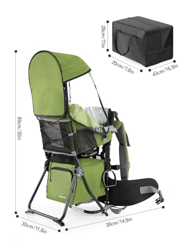 besrey Baby Backpack Carrier, Toddler Hiking Backpack with Safety 3-Height Seat, Adjustable Straps&Waist Belt, Foldable Frame Lightweight Large Capacity Child Carrier for Hiking (Army Green) - color: Army Green