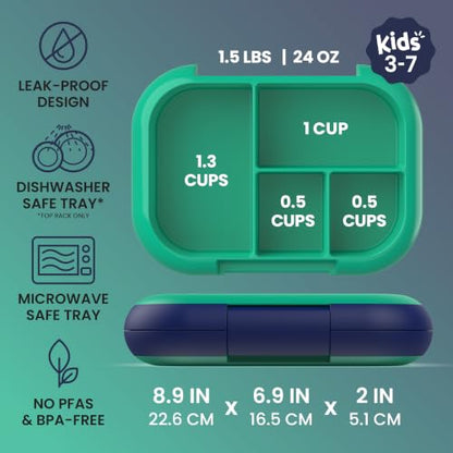 Bentgo Chill Kids Leakproof Lunch Box - 4-Compartment Bento Box with Built-In Ice Pack, 3.3 Cup Capacity, BPA-Free, Microwave & Dishwasher Safe Tray, Ages 3–7 (Green/Navy) - color: Green/Navy