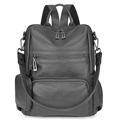 Uromee Travel Backpack Purse for Women Vegan Leather Ladies Fashion Tassel Shoulder Bag Convertible with Pouch - color: 262 Grey
