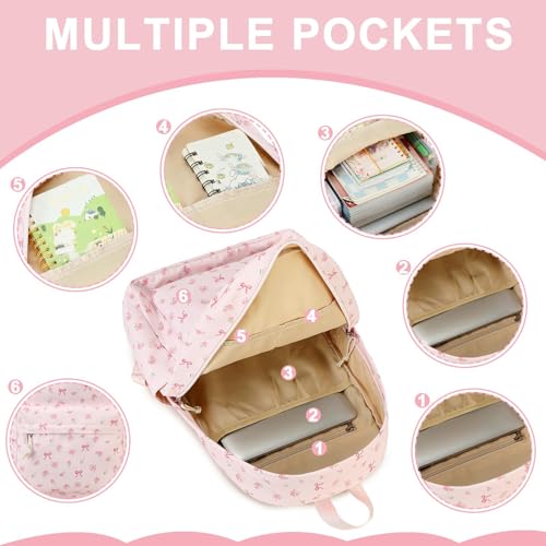 Bluboon School Backpack for Teen Girls Women Laptop Backpack College Bookbags Middle School Travel Work Commuter Back Pack - color: Pink Bow Tie