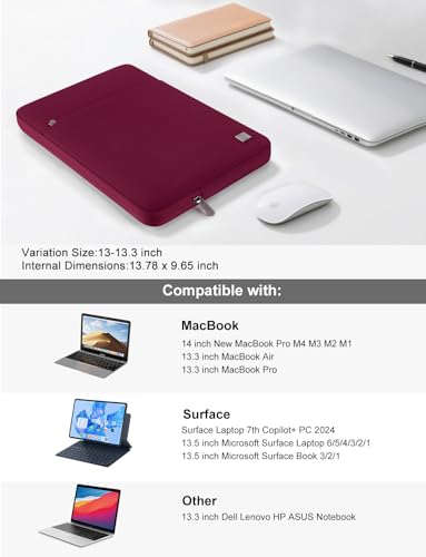 DOMISO Laptop Case Laptop Sleeve Cover Compatible with 14-15 inch MacBook Pro M4/M3/M2/M1 Pro/Max 2024-2021, Compatible with 13 inch HP Dell ASUS Lenovo Notebook, Water-Resistant Bag with Pocket, Wine - color: Wine, size: 13-13.3 inch