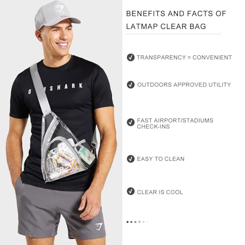 Clear Bag for Stadium Events 12x12x6 Stadium Bag Crossbody Purses Clear Sling Backpack for Concerts Football Games Travel - color: Light Gray