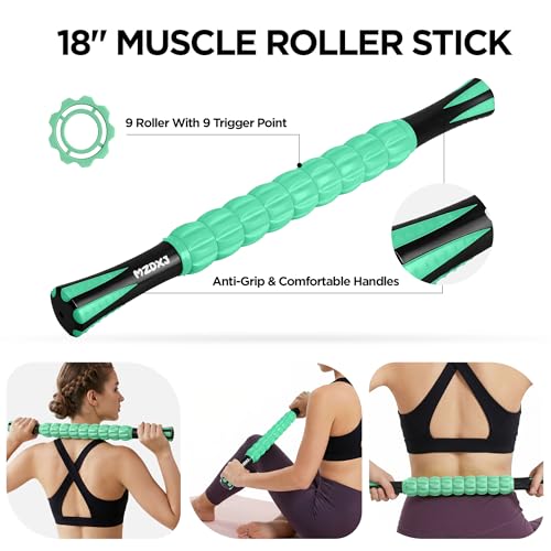 Muscle Roller & Massage Roller Stick for Athletes - Lymphatic Drainage Support, Relieves Muscle Soreness, Cramping & Tightness - Targets Legs, Arms, Back & Calves （Mint Green - 18inch） - color: Mint Green