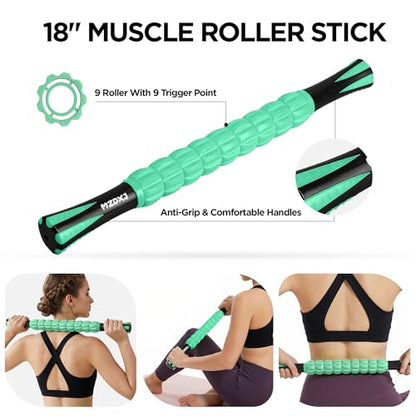 Muscle Roller & Massage Roller Stick for Athletes - Lymphatic Drainage Support, Relieves Muscle Soreness, Cramping & Tightness - Targets Legs, Arms, Back & Calves （Mint Green - 18inch） - color: Mint Green