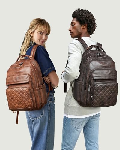 Bluome Work Backpack for Women Men, Laptop Vegan Leather Backpack Purse with 15.6–17 Inch Laptop, Multi-Pocket Bookbag for Office Travel Gym Weekend Overnight Bag, Brown - color: Brown