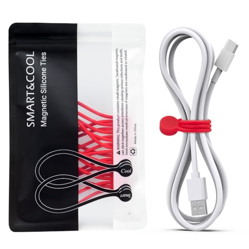 SMART&COOL Reusable Silicone Magnetic Cable Ties for Bundling and Organizing, Holding Stuff, Book Markers, Fridge Magnets, Assorted Color, 7.16'' (10-Pack, Red) - color: Red, size: 10-Pack