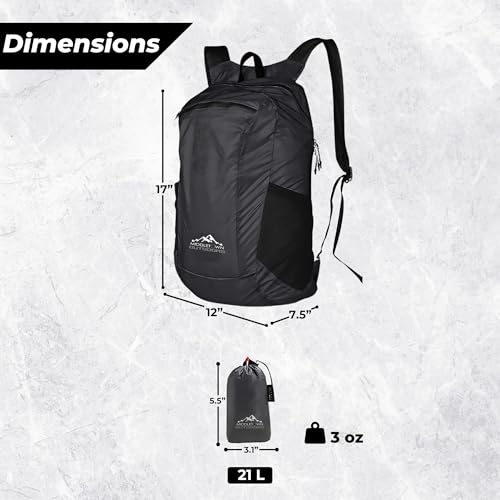 Daypack Ultralight Foldable Water-Resistant Nylon Durable Tear-Resistant, Ideal for Hiking, Camping,Compact Size Fits Pocket - color: Black