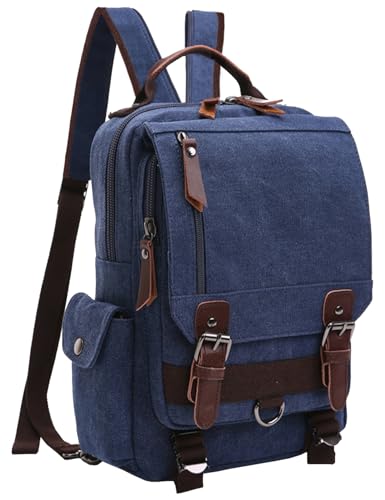 mygreen Canvas Cross Body Messenger Bag Shoulder Sling Backpack Travel Rucksack - color: Dark Blue With Shoulder Zipper, size: Large