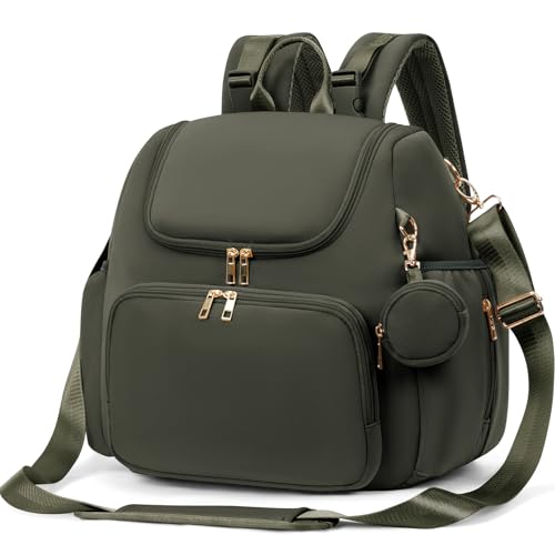 CEI-CEI Neoprene Diaper Bag Backpack Stylish Baby Maternity Bags Travel Tote for Mom with Insulated Pockets, Changing Pad, Stowable Shoulder Strap - color: Dark Green