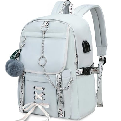 Spotted Tiger School Backpack for Girls Backpack with Lunch Box Backpacks for Teen Girl Backpacks School Bag Bookbag (Grey) - color: Grey