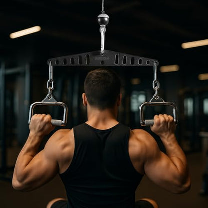 Multi-Grip LAT Pull Down Bar Hardened Powder-Coated Finish, 360° Rotating Stainless Steel Adapter, Neutral & Wide Grip Spreader Bar for Pulley System Gym & Cable Machines - color: BIACK-16in