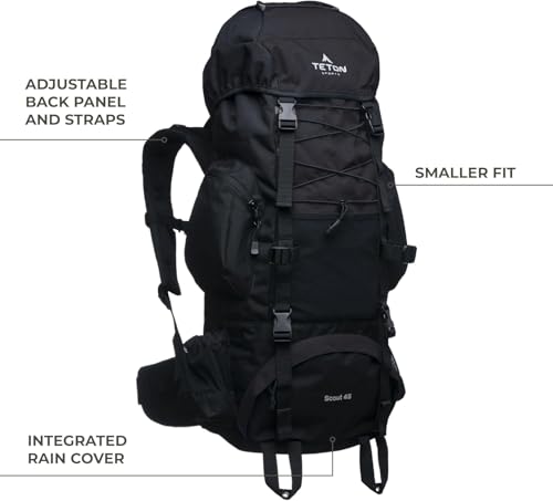 Teton 55L Scout Internal Frame Backpack for Hiking, Camping, Backpacking, Rain Cover Included, Pacific - color: Pacific, size: 55L