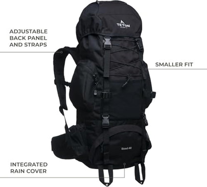 Teton 55L Scout Internal Frame Backpack for Hiking, Camping, Backpacking, Rain Cover Included, Pacific - color: Pacific, size: 55L
