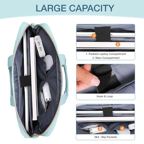 MOSISO 15-16 inch Laptop Bag, Laptop Briefcase Messenger Compatible with MacBook Pro 16/Air 15, HP, Dell, Lenovo, Square Quilted Computer Bag Work Office Business with 3 Pockets&Strap, Ice Blue - color: Ice Blue, size: 16 inch