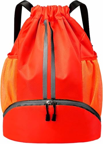 Drawstring Backpack Gym Bag with Shoe Compartment - Ideal for Basketball, Swimming, Beach Activities, Unisex - color: Red