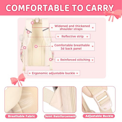 Cute Backpack for Girls, Large Capacity Kids Bookbag for Elementary Middle School Students Waterproof Kawaii Preppy Aesthetic Plaid Backpack Age 4-16 with Cute Accessories (Black) - color: Black