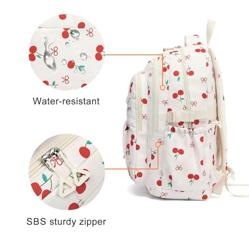 Phaoullzon Girls High Middle School Cherry Backpack for Kids Kawaii Bookbag College Daypack,Cherry - color: Beige Cherry, size: Large (17.5 Inch)