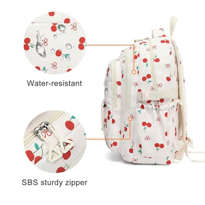 Phaoullzon Girls High Middle School Cherry Backpack for Kids Kawaii Bookbag College Daypack,Cherry - color: Beige Cherry, size: Large (17.5 Inch)
