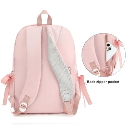 Girls Elementary School Backpack with Bows for Kids Kawaii Coquette Bookbag - color: Pink, size: Medium (15"h)