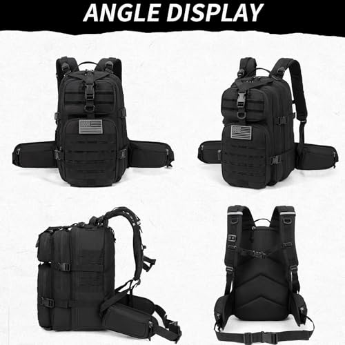 Camo hunting backpack，small tactical backpack, military backpack for men， camping backpack, 3-day bag(Black) - color: Black