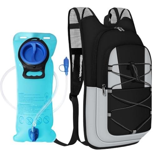 MIYCOO Hydration Backpack - Lightweight Hiking Water Backpack with 2L Water Bladder, Running Hydration Vest Backpack for Men Women, Hydration Pack for Hiking, Cycling, Climbing - color: Gray Black