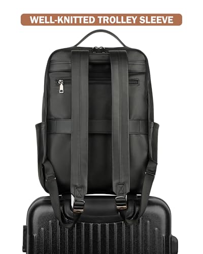 MASINTOR 15.6 inch PU Leather Laptop Backpack Purse for Women, Large College Casual Backpack Travel Bag Black - color: Black