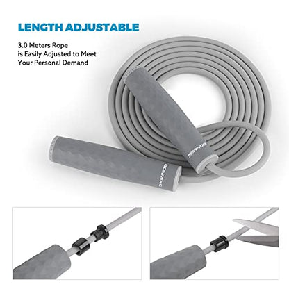 Jump Rope 3 Styles | 1-LB Weighted Jump Rope for Adults Women. || Speed Jump Rope with Ball Bearings for Fitness. ||| Lightweight Skipping Ropes (2 Pack) for Kids and Adult Beginners. - color: 1LB Weighted Gray (1 Pack)