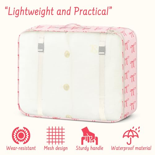 9 Set Packing Cubes for Travel Essentials - Lightweight Carry-On Luggage Organizer Bags with Shoe, Clothes & Laundry Bags for Airplane, Family & Business Travel, Pink bow - color: Pink bow