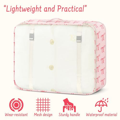 9 Set Packing Cubes for Travel Essentials - Lightweight Carry-On Luggage Organizer Bags with Shoe, Clothes & Laundry Bags for Airplane, Family & Business Travel, Pink bow - color: Pink bow