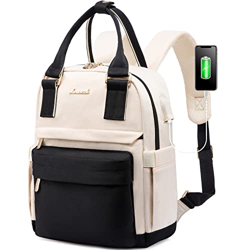 LOVEVOOK Mini Backpack for Women Stylish Waterproof Backpack Purse with USB Port, Cute Daypack for College Travel Party - color: Black & Beige, size: 13.3 Inch