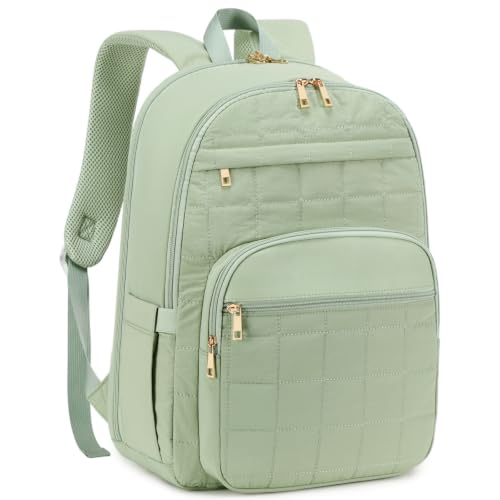 CAMTOP Work Backpack for Women, 15.6-Inch Laptop Backpack with Insulated Lunch Pocket, Lightweight Water-Resistant Quilted Computer Bag for Office, Commute, College and Travel, Sage Green - color: Sage Green, size: Medium-15.6''