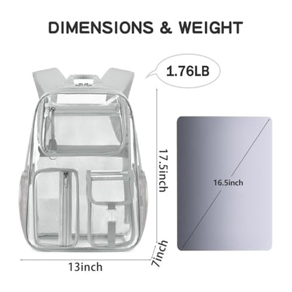 Cusangel Heavy Duty Clear Backpack,17.5 x13 x7inch TPU XLarge Capacity See Through Backpack for Sport Events,Travel (Grey 17.5in) - color: Grey-17.5in